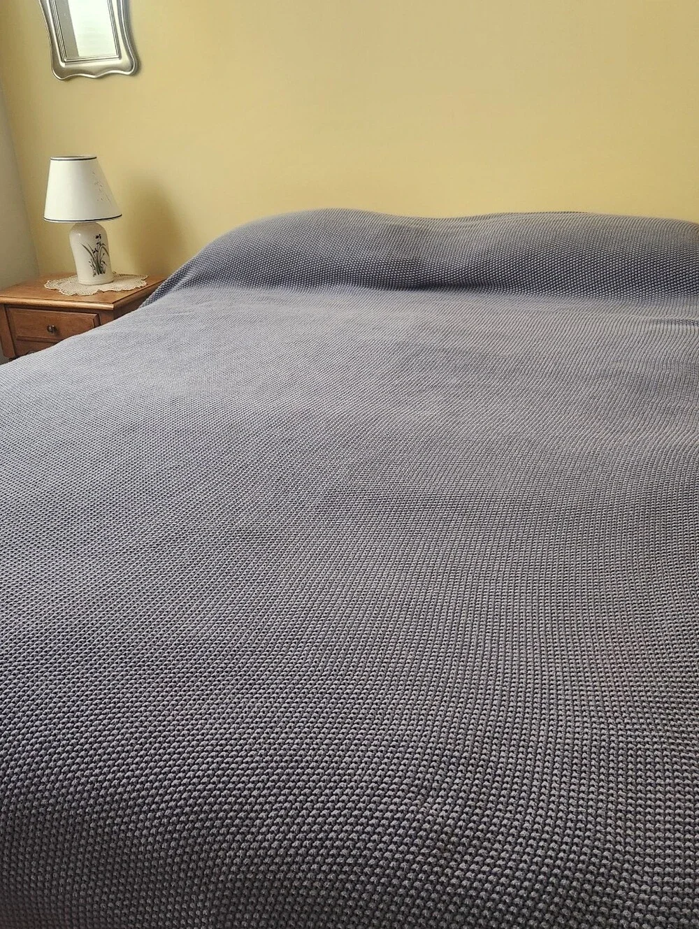 WEST ELM Blanket Blue Textured 100% Organic Cotton California King 106 x 92